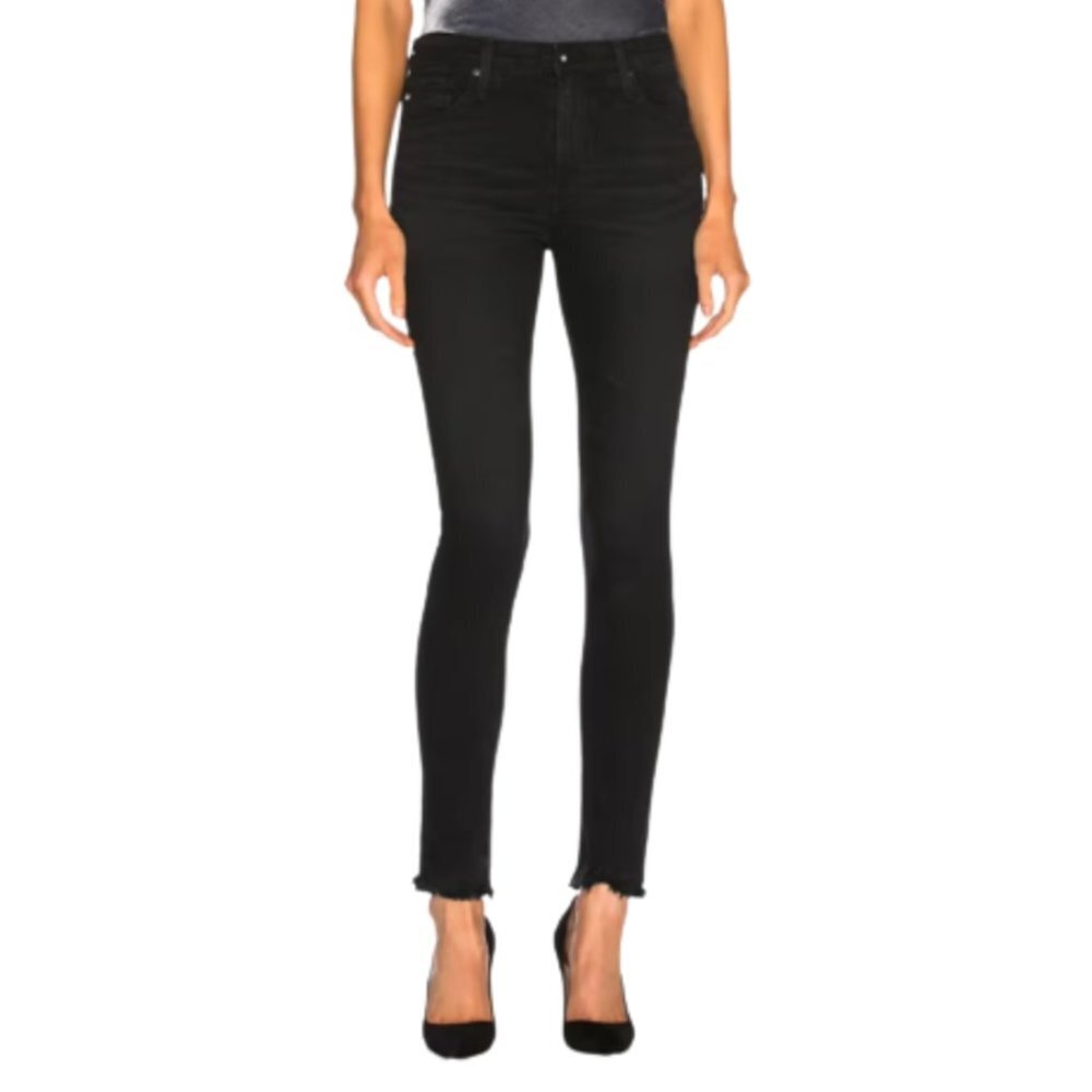 AG Farrah High Rise Skinny Ankle Jeans Womens 28 Black Stretch Denim Raw Hem